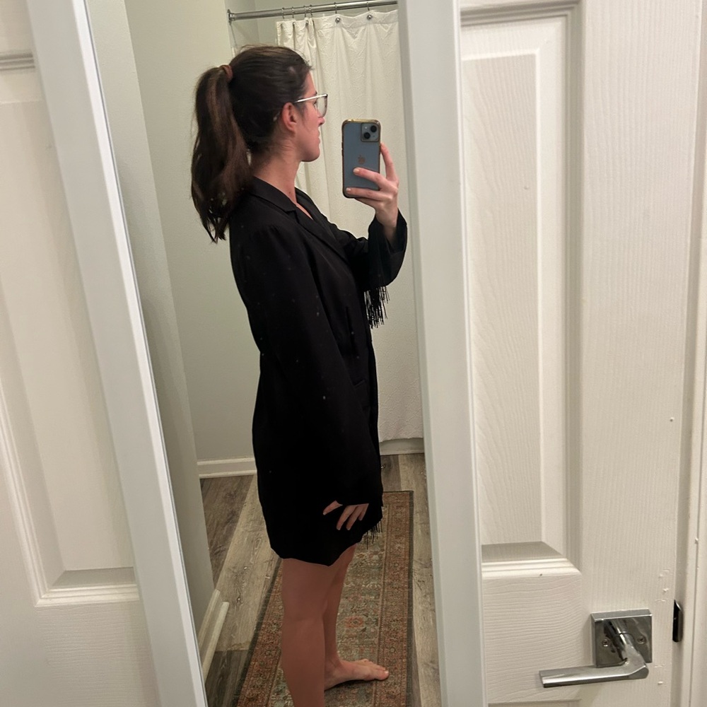 Black Double-Breasted Blazer with Fringe - Picture 2 of 3